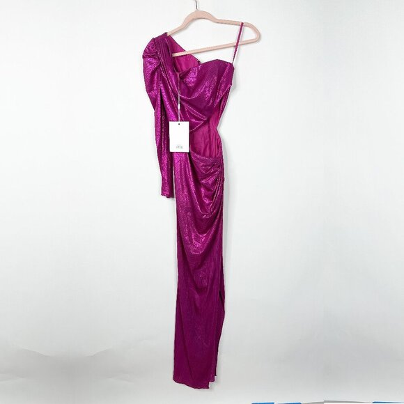 NWT Mac Duggal One-Shoulder Long Sleeve Cutout Gown Fuchsia XS #9808 - Picture 1 of 5